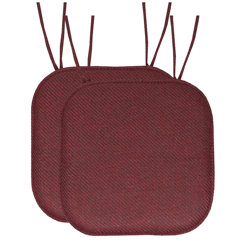 Sweet Home Collection Herringbone Stitch Memory Foam Non Slip Chair Cushion Pad with Ties 16" x 16" - Set of 2 - Burgundy