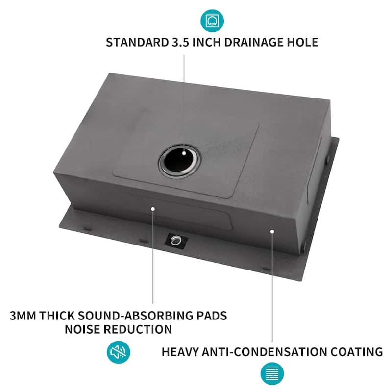 30'' Drop-in Single Bowl 16 Gauge Stainless Steel Kitchen Sink in Gunmetal Black - 33'' x 22'' x 9''