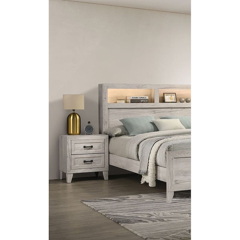 Contemporary White Wash 1pc Nightstand Bedroom Melamine Bedside Table Black Bar Pull Furniture