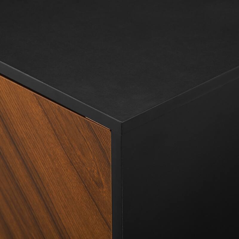 Modern Coffee Bar Cabinet with Bookmatch Doors, Shelves, and Metal Legs for Stylish Living Room Storage