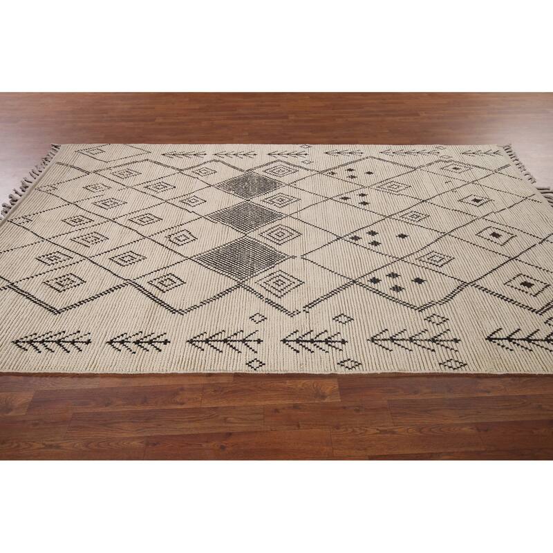 All-Over Trellis Moroccan Area Rug Handmade Wool Carpet - 5'7"x 9'4"