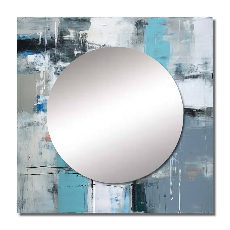 Designart "Serene Subtility In Abstract Light Blue" Abstract Painting Wall Mirror - Abstract Large Square Mirror