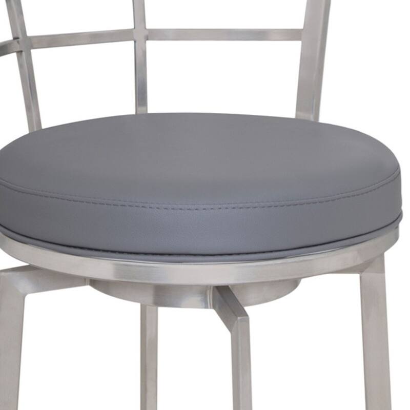 26" Modern Swivel Counter Height Bar Stool with Low Back Faux Leather Seat and Silver Iron Frame - 35" H x 20" W x 21" D