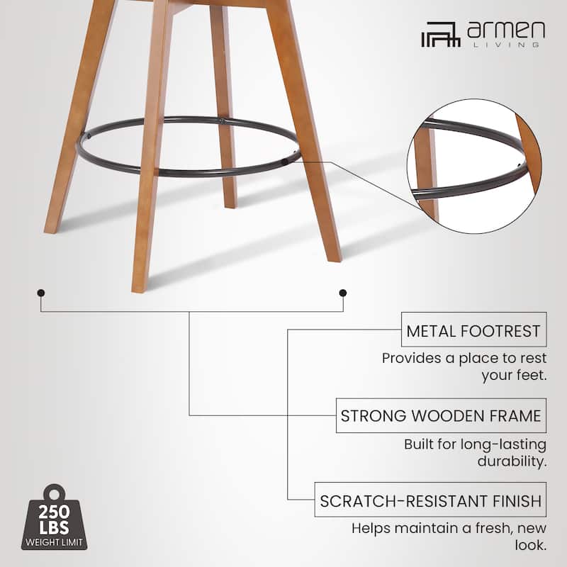 Baylor Mid-Century Swivel Bar Stool, Upholstered Counter Height Chair with Wood Frame