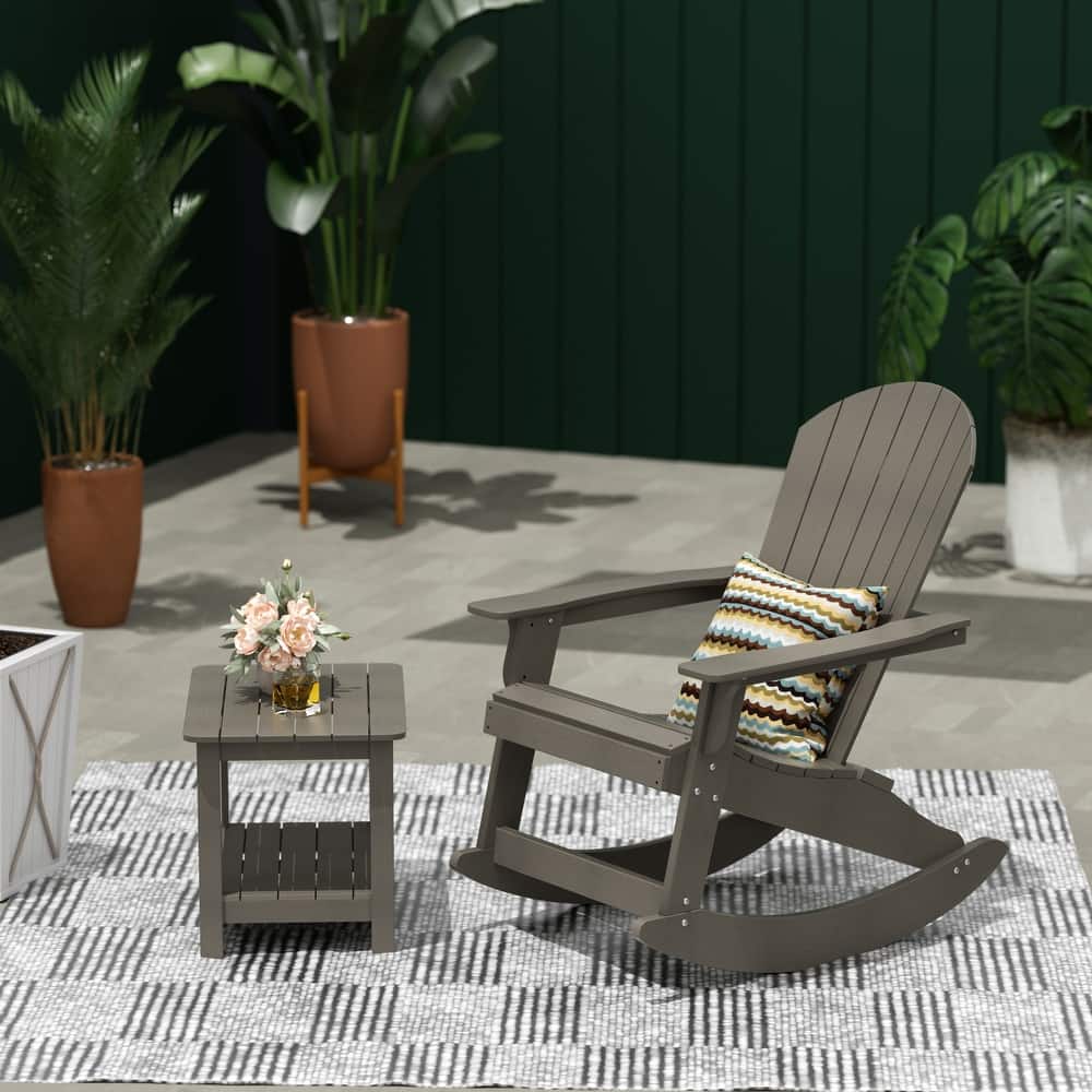 Vineyard HIPS Outdoor Eco-Friendly All Weather Seashell Rocking Adirondack Chair with Side Table (2-Piece Set)