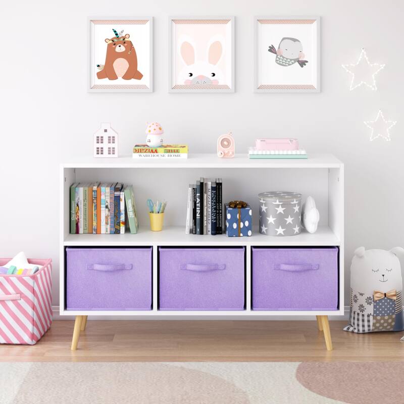 Kids bookcase with Collapsible Fabric Drawers, Children's Book Display, Toy Storage Cabinet Organizer