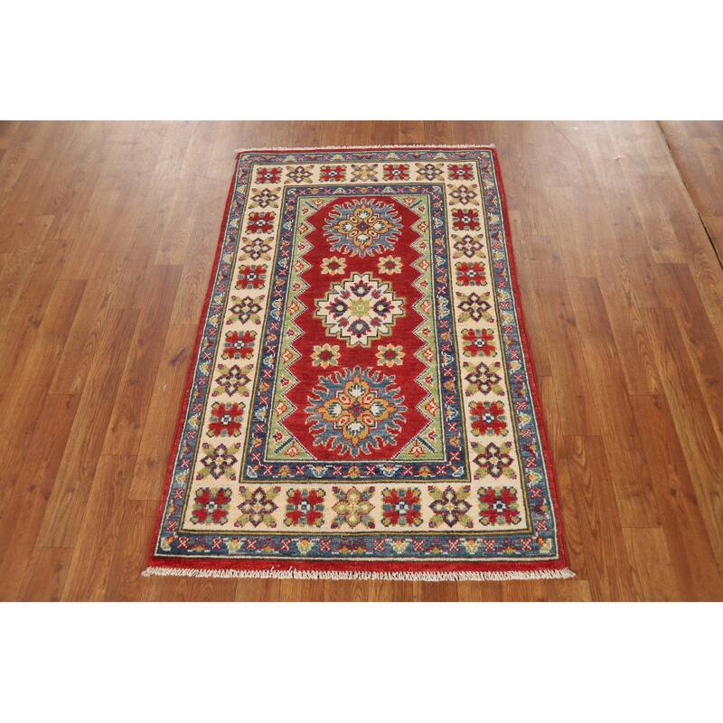 Geometric Kazak Foyer Rug Handmade Traditional Wool Carpet - 2'8"x 4'0"