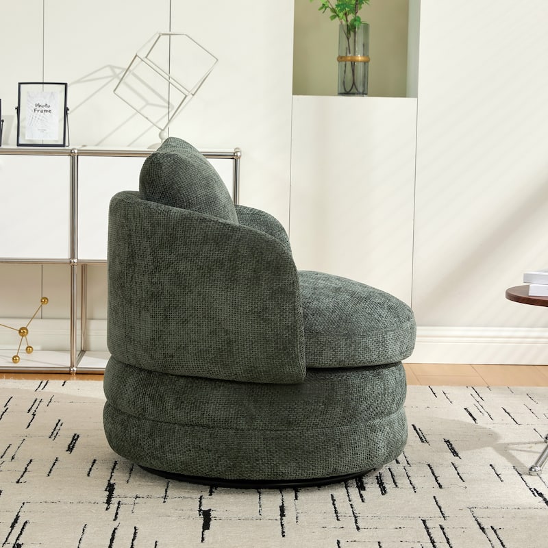 30"W Modern Round 360°Swivel Barrel Accent Chair with Pillow, Chenille Upholstered Comfy Barrel Armchair, Single Sofa Chair