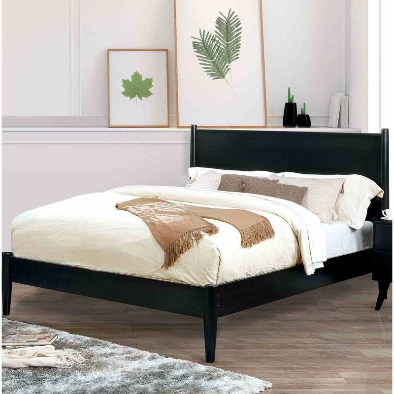 1pc Mid Century Modern Black Finish Bedroom Furniture Platform Bed