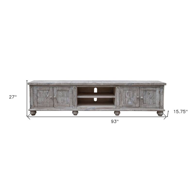 HomeRoots 93" Desert Sand Solid Wood Cabinet Enclosed Storage Distressed TV Stand - 93' X '27' X '15.75