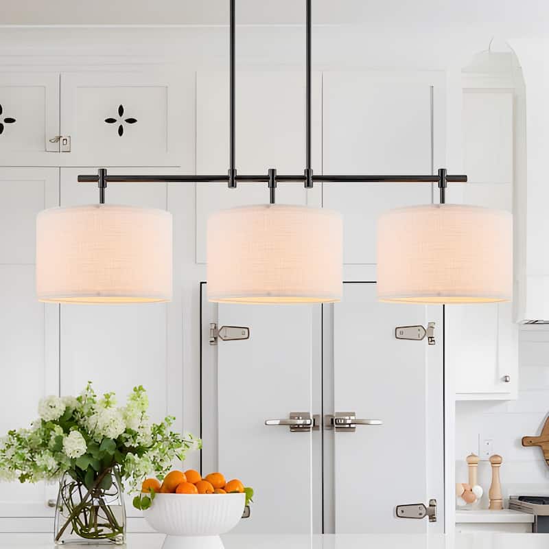 Starsky 3-Light Modern Linear Drum Fabric Kitchen Island Lights