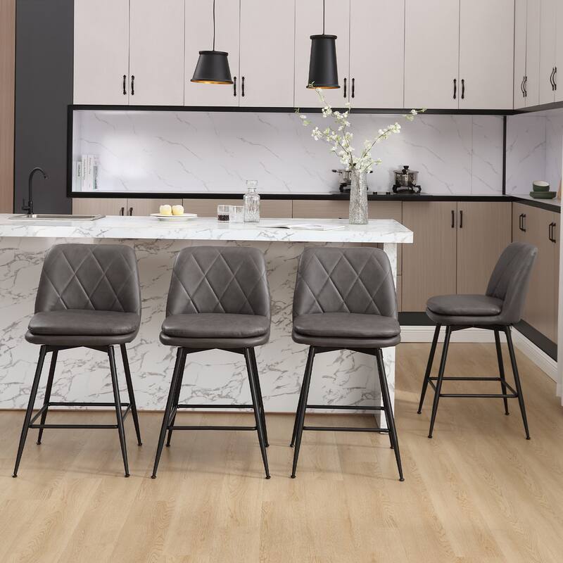 26"/29" Faux Leather Swivel Counter and Bar Height Stools (Set of 4) - Grey - Counter Height