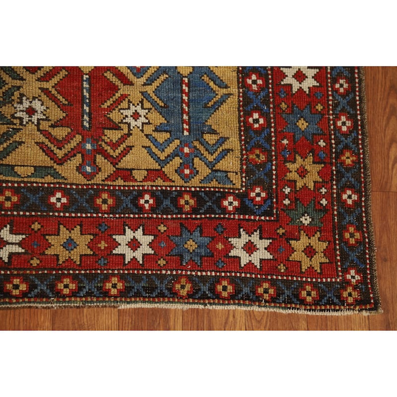 Hand Knotted Oriental 100% Wool Carpet Traditional All-Over Yellow & Gold Kazak Area Rug - 5' 1'' X 3' 11''
