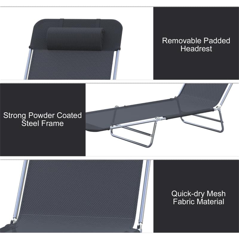 6 Recline Positions Adjustable Outdoor Sun Lounger Chair with Foldable Steel Frame and Mesh Seat - 22" W x 71.7" D x 11" H