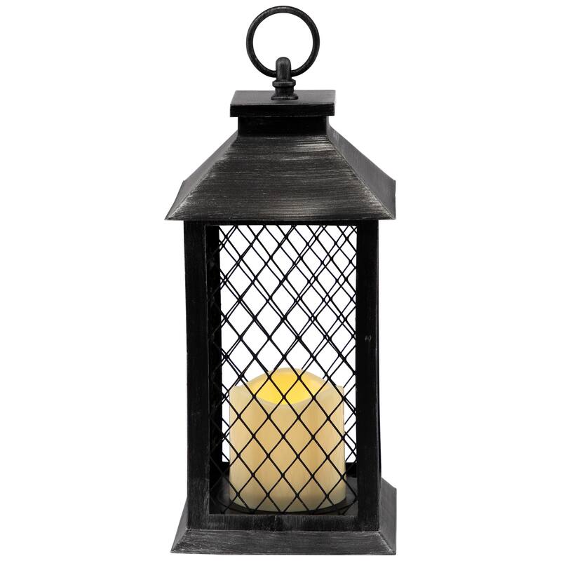 Flameless LED Brushed Mesh Candle Lantern - 11" - Black