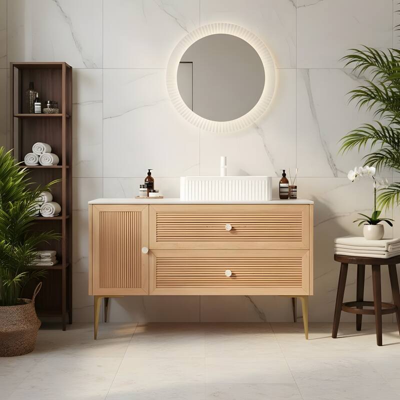 Freestanding Bathroom Vanity with Rectangular Ceramic Basin