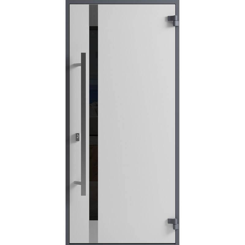 Front Exterior Prehung Steel Door Ronex 1011 Grey Stainless Inserts Entry Metal Painted W36xH80 Left hand Inswing