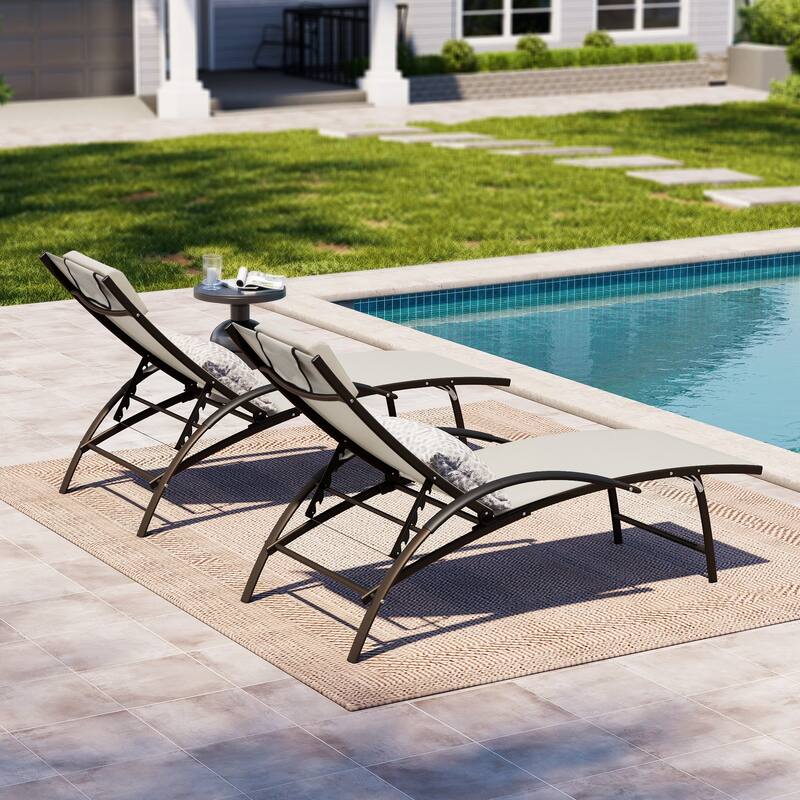 Crestlive Products Outdoor Adjustable Reclining Chaise Lounge Chair with Armrest