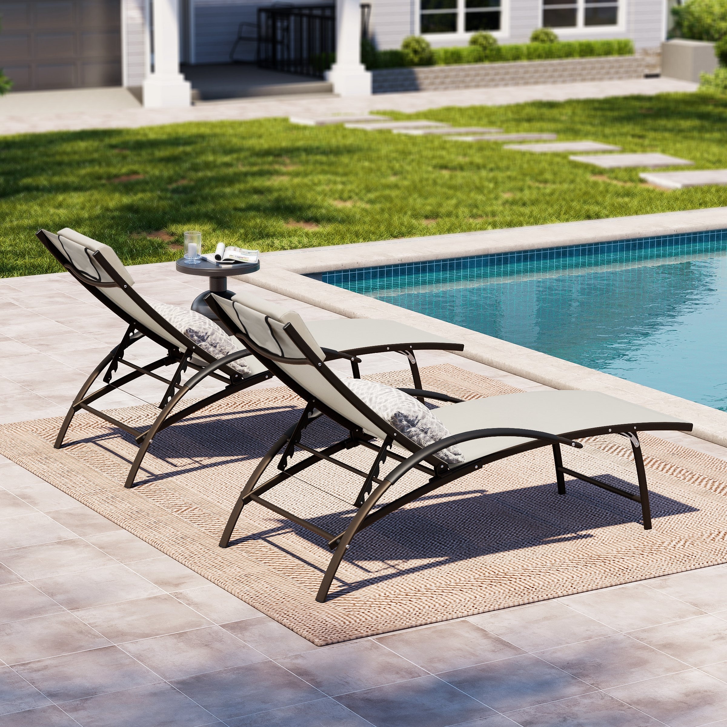 Adjustable Outdoor Reclining Chaise Lounge Chair with Arms-image