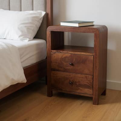 HomeRoots 24" Chestnut Solid Wood Two Drawer Nightstand