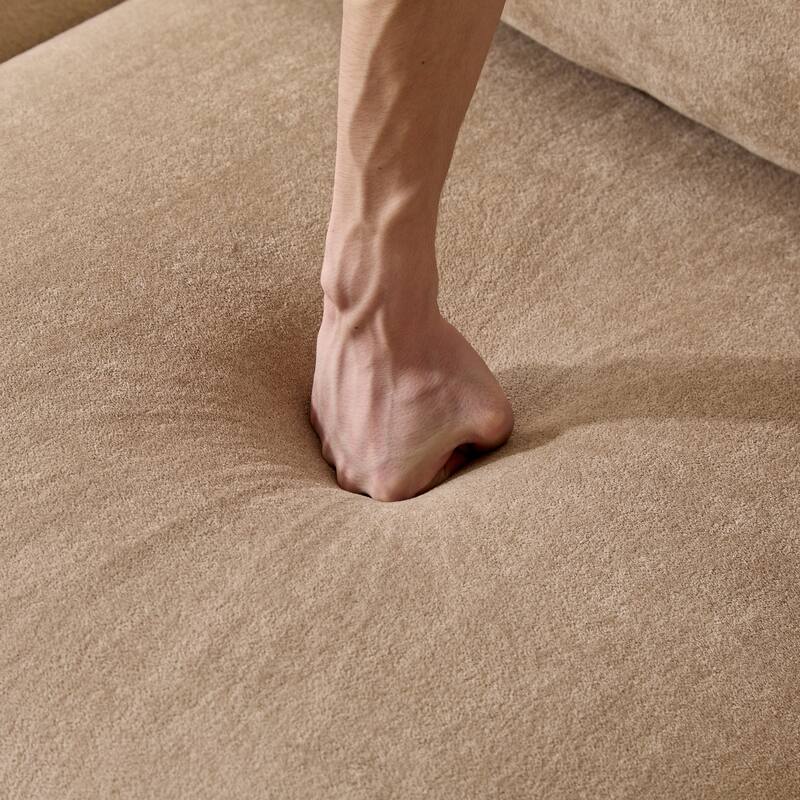 L Shaped Modular Sectional Sofa with Ottoman, Oversize Velvet Upholstered Sofa, 5 Seat Sofa with Removable Cushions