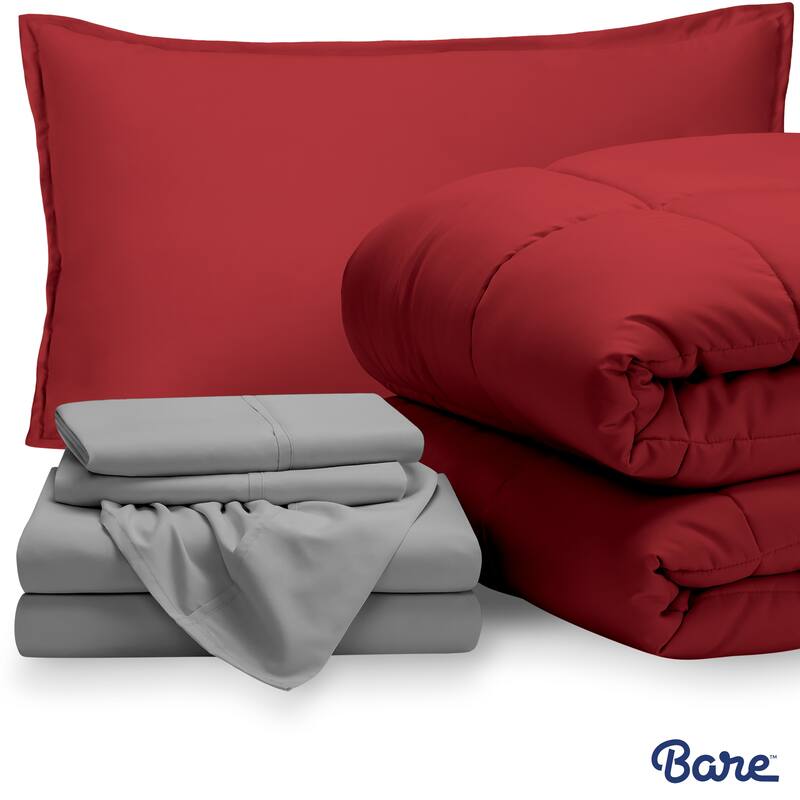 Bare Home Bed-in-a-Bag Down Alternative Comforter & Sheet Set - Red/Light Grey - Twin
