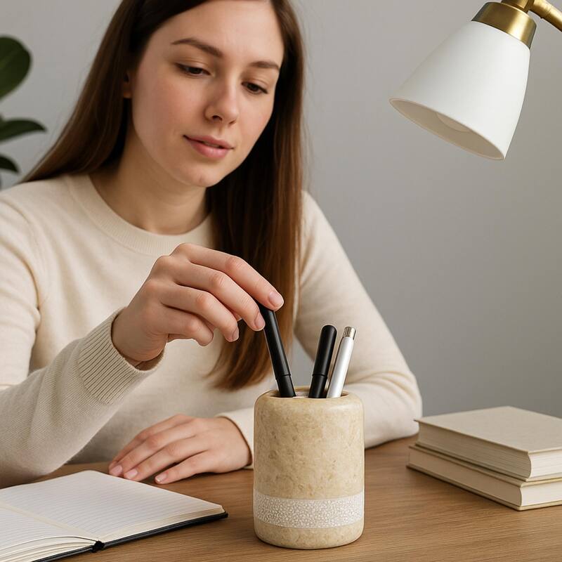 Creative Home Spa Hand Carved Collection Natural Champagne Marble Toothbrush Holder - Beige