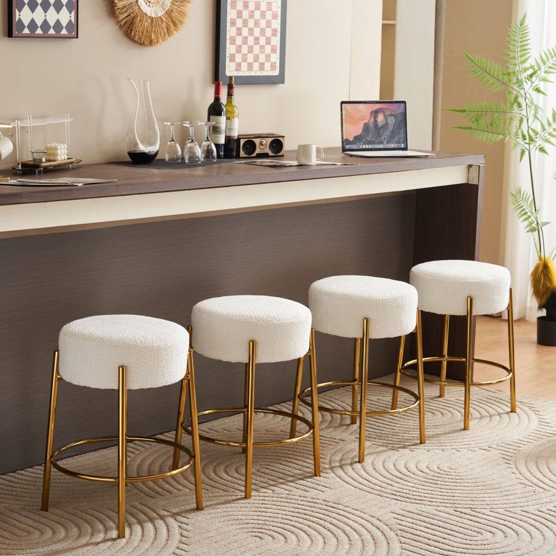Round Bar Stools Set of 2 Backless Dining Chair Gold Metal Legs Cafe