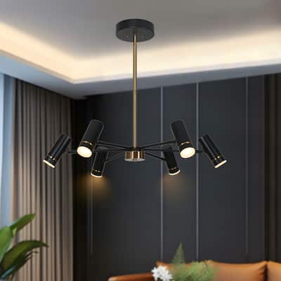 Modern Contemporary 6-Light Black Gold LED Chandelier Metal Wheel Pendant Light for Dining Room - 28" W x 6" H