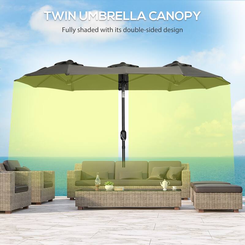 Outsunny Double-sided Patio Umbrella 9.5' Large Outdoor Market Umbrella with Push Button Tilt and Crank, 3 Air Vents and 12 Ribs