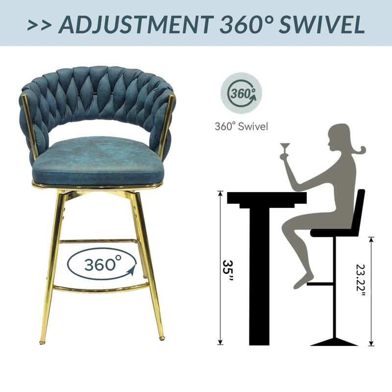 Set of 2 360 Degree Swivel Upholstered Arm Bar Stool,with Golden legs and Footrest