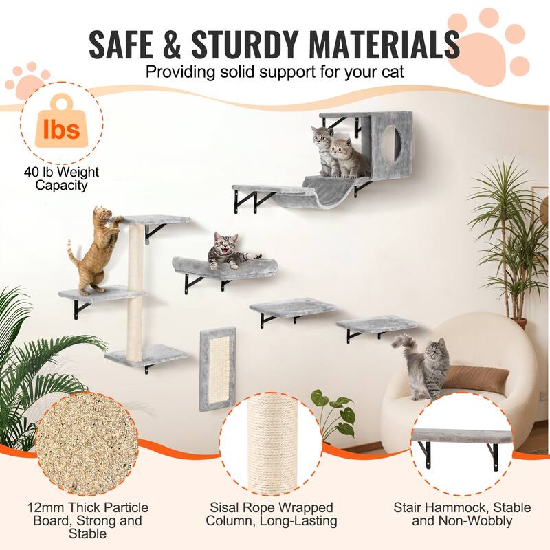 Wall Mounted Cat Shelves, Cat Wall Shelves and Perches with Jumping Boards, Hammock, Sofa, Cat Tree & Cat Grip