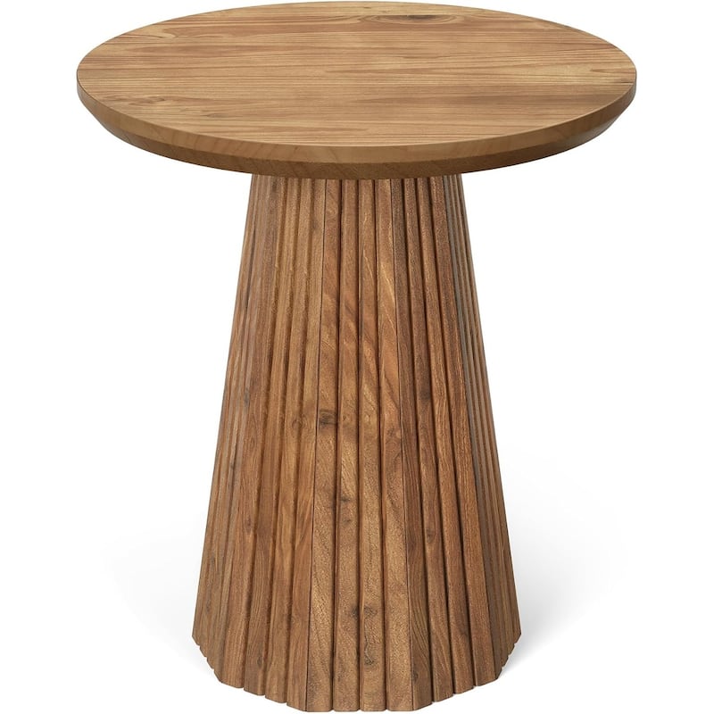 19-inch Farmhouse Solid Wood Small Round Pedestal Side/End Table with Fluted Base
