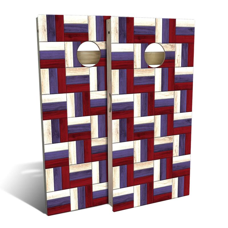 Country Living Patriotic Pattern Outdoor Cornhole Board Set - Backyard 2x4 - Include Case + Hole Lights