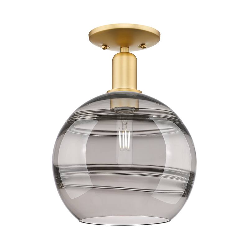 Innovations Lighting Endless Possibilities Arcadia - Rochester - 1 Light 10" Semi-Flush Mount - Satin Gold/Light Smoke