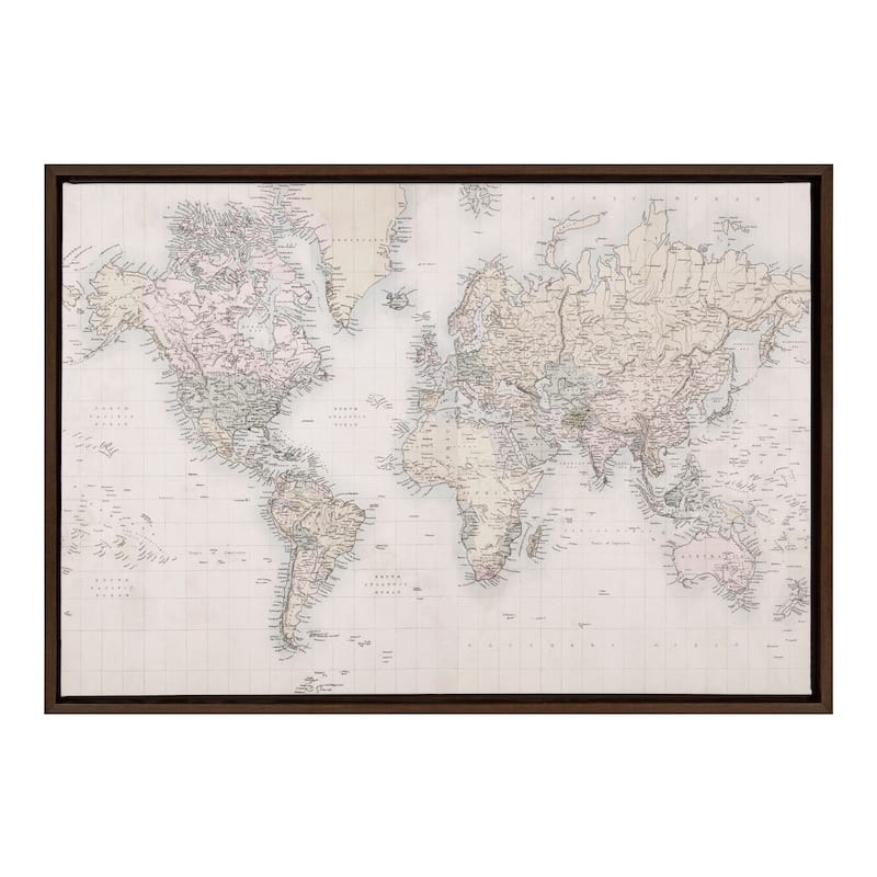 Kate and Laurel Sylvie World Map Canvas by The Creative Bunch Studio - 23x33 - Plastic - Brown
