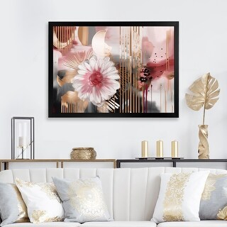 Designart quot Pink And Gold Floral Fantasies Ii quot Abstract Floral Framed