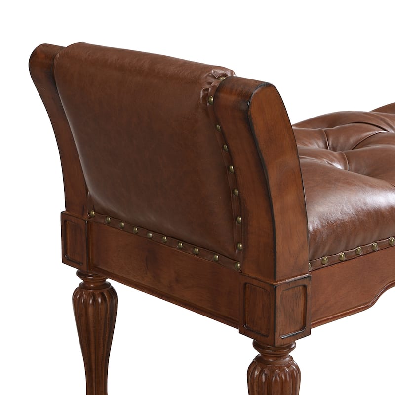 Christopher Knight Home - Mid-Century Classic Sleek Button-Tufted PU Leather Upholstered End-of-Bed Bench with Rolled Arms