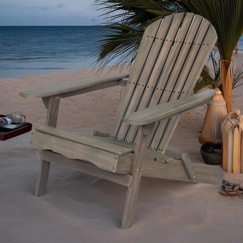 Rustic Outdoor Acacia Wood Foldable Adirondack Chairs - Gray