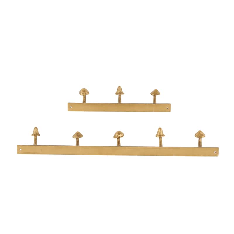 Metal Mushroom 8 Hanger Wall Hook - Set of 2 Gold - Roche River Decor - 3"W x 23"L x 2"H