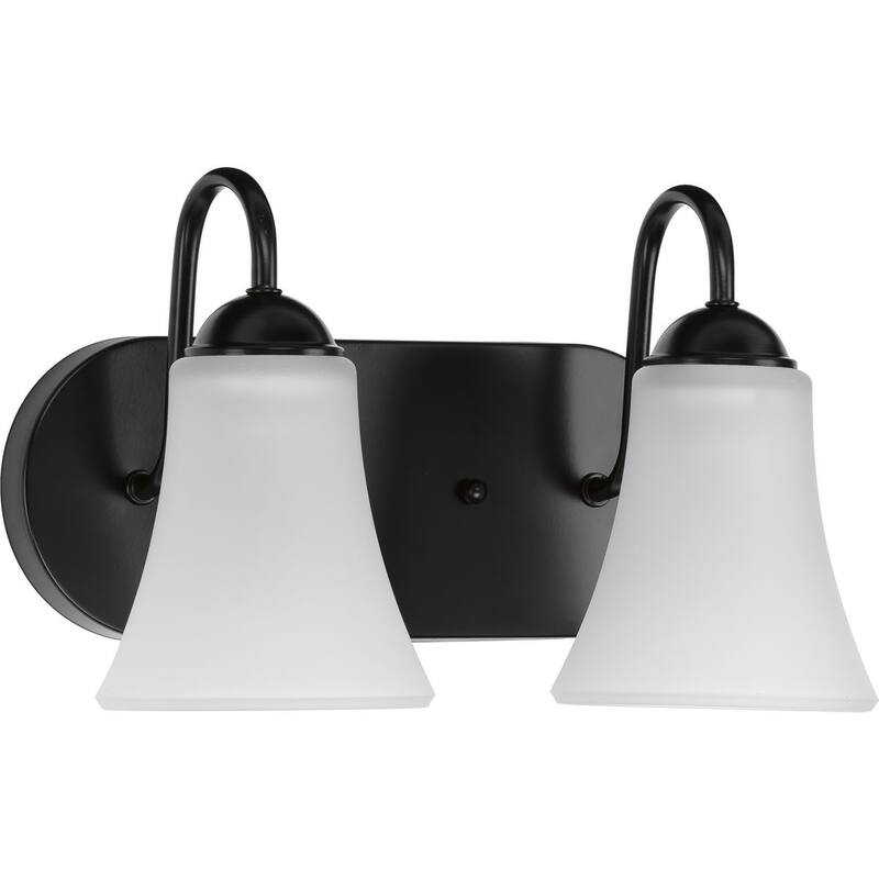 Classic Collection Two-Light Matte Black Etched Glass Traditional Bath Vanity Light - 13 in x 7 in x 7.875 in