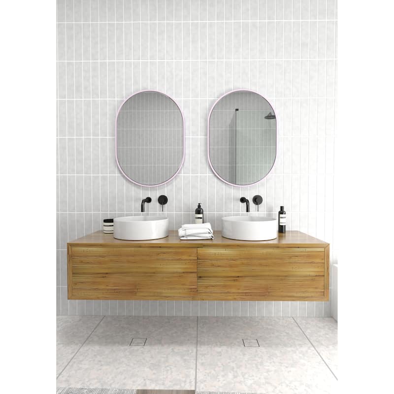 Glass Warehouse 28 in. H x 20 in. W Pill Shape Stainless Steel Framed Mirror