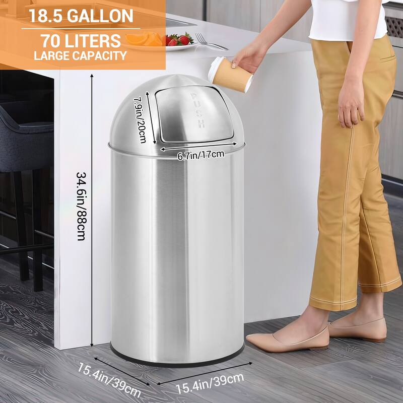 18.5 Gallon/70 Liter Trash Can, with Push Lid, Removable Inner Bucket