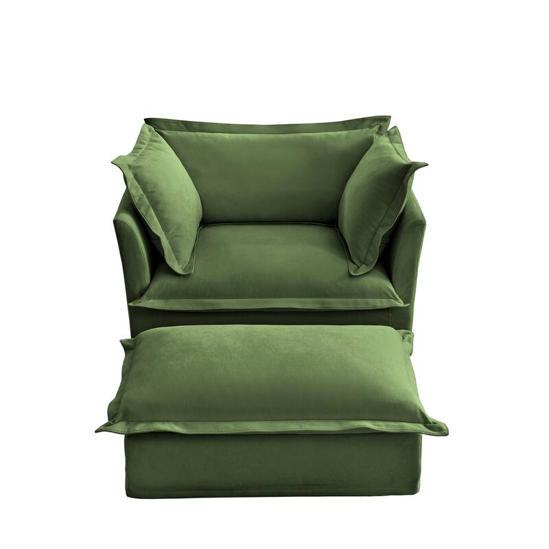 Modern Upholstered Single Sofa Chair with Ottoman, Pillows Oversized Armchair Accent Chair, Deep Seat Reading Chair fo Apartment