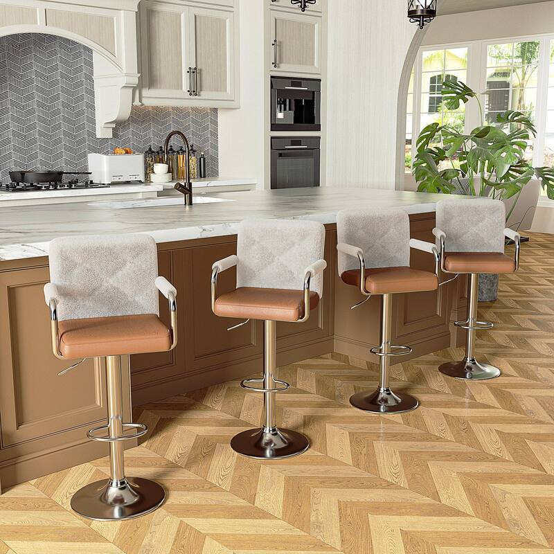 Javlergo Adjustable Height Swivel Bar Stools PU Leather with Back and Armrest, Set of 4 Barstools