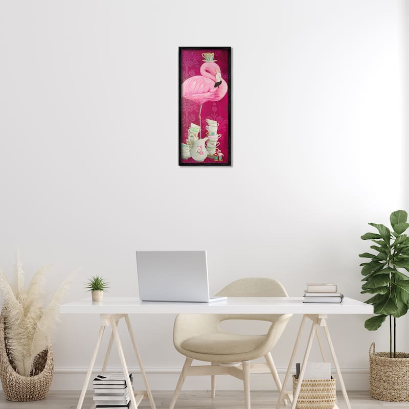 Stupell Flamingo with Antique Teacups Framed Giclee Art Design By Heather Gauthier
