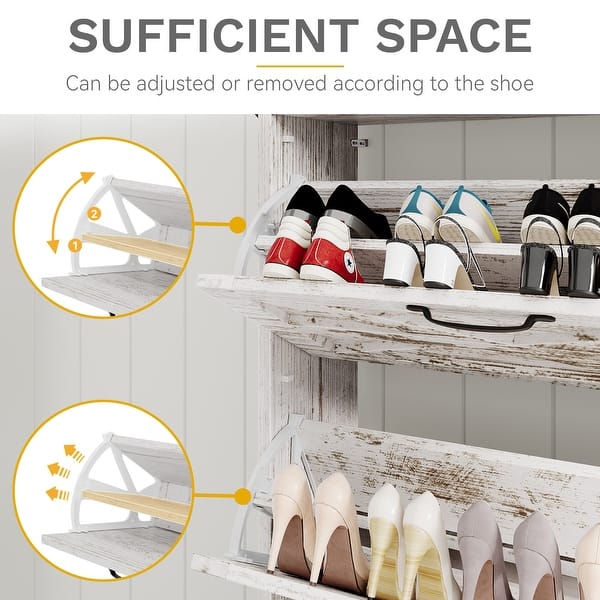 Moasis Farmhouse Shoe Storage Cabinet with 2 Flip Drawers for 16 Pairs Entryway Shoe Storage with Shoe Bench