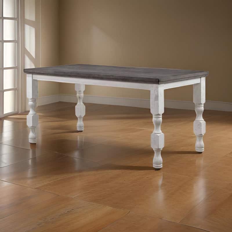 Wren 79 Inch Counter Height Table, Rectangular, Antique White Wood, Gray