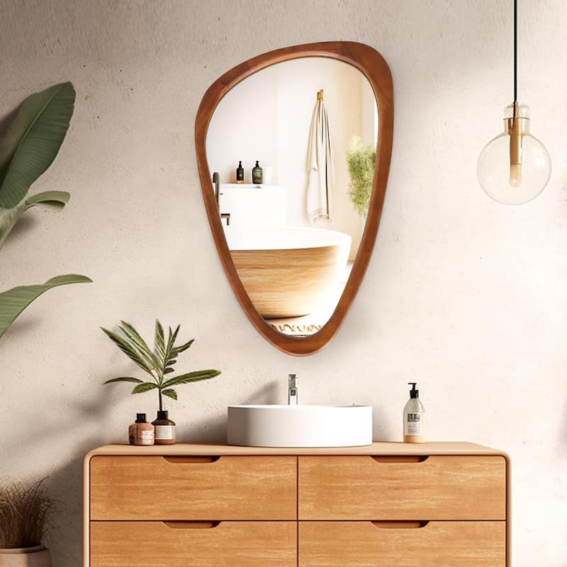 Irregular Mirror Asymmetrical Wood Wall Mirror