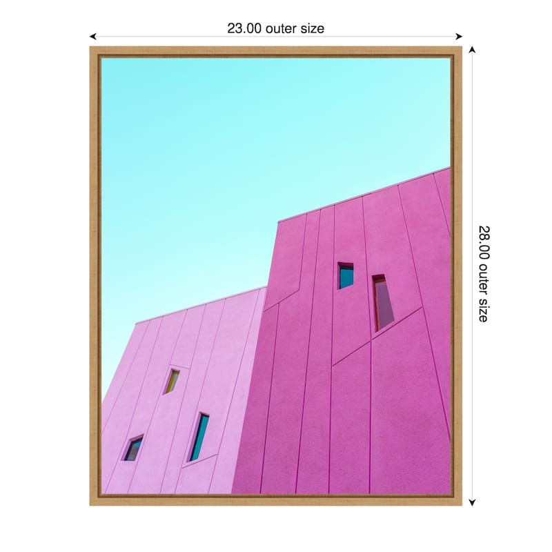 Saguaro Hotel Pink Building Walls by Tom Windeknecht Framed Canvas Wall Art Print - Sylvie Natural - 23 x 28 in